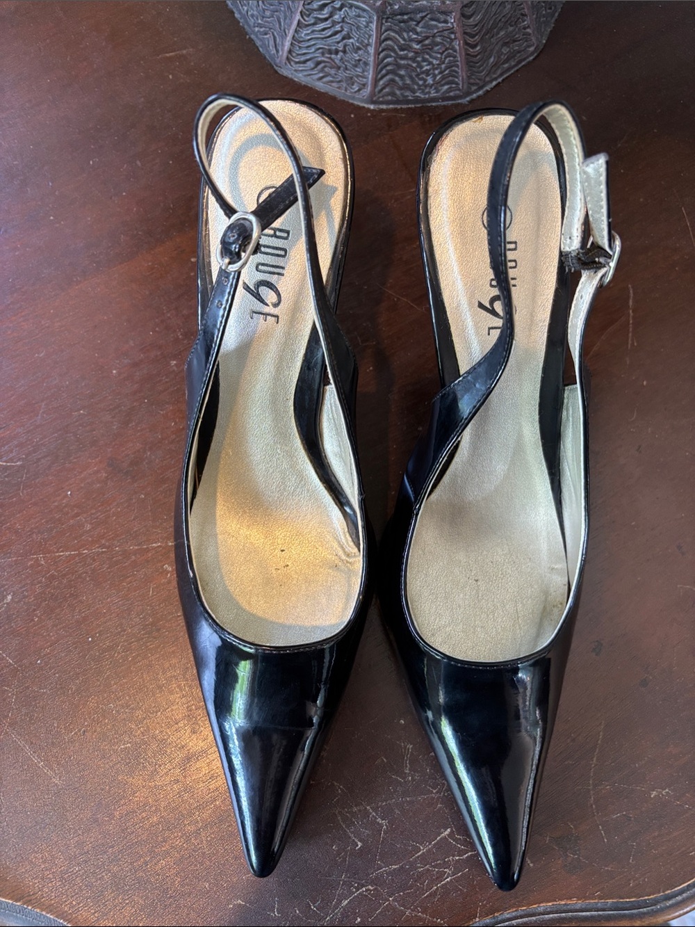 Rouge! Black Patent Pointed Slingbacks